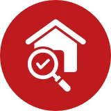 House roof icon representing inspection of roof coverings, attachments, and reinforcements for wind resistance.