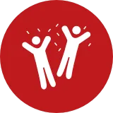 People icon with raised arms representing insurance savings and peace of mind after a completed inspection.