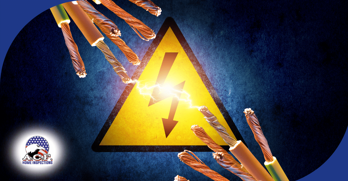 A.C.F. Home Inspections FL Electric wires with a warning symbol indicating danger.